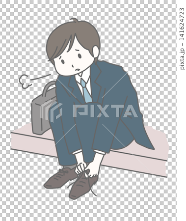 靴を履きため息をつくスーツの男性 靴を履きため息をつくスーツの男性 141624723