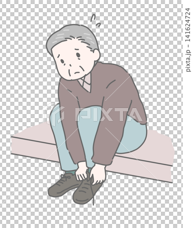 靴を履くのに苦労する高齢男性 靴を履くのに苦労する高齢男性 141624724
