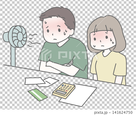 一對夫婦正為夏季高額水電費而苦惱。 一對夫婦正為夏季高額水電費而苦惱。 141624750