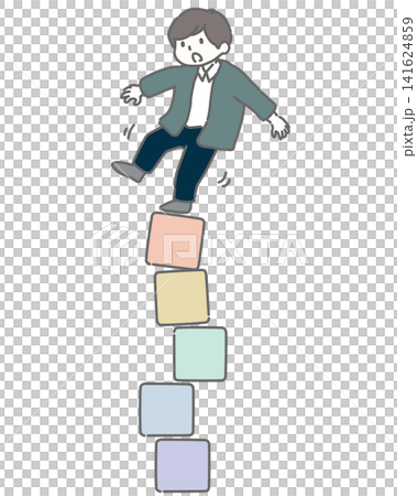 A man is about to fall as the blocks beneath his feet begin to crumble. A man is about to fall as the blocks beneath his feet begin to crumble. 141624859