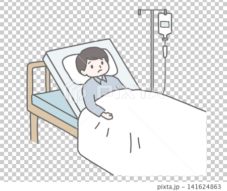 A man is hospitalized and receiving an IV drip. A man is hospitalized and receiving an IV drip. 141624863