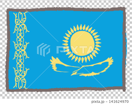 手描きのカザフスタン国旗 手描きのカザフスタン国旗 141624970