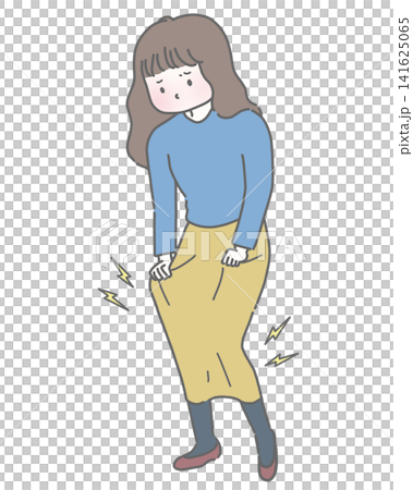 A woman's skirt clings to her body due to static electricity. A woman's skirt clings to her body due to static electricity. 141625065