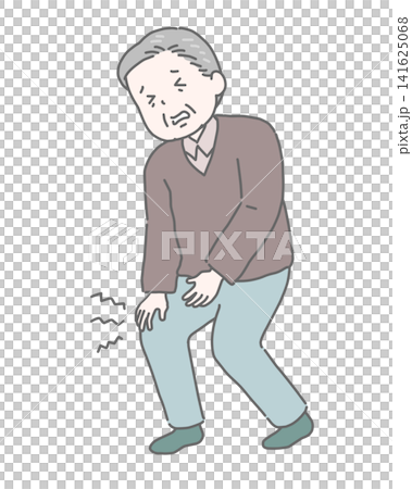 An elderly man winces in pain from knee pain. An elderly man winces in pain from knee pain. 141625068