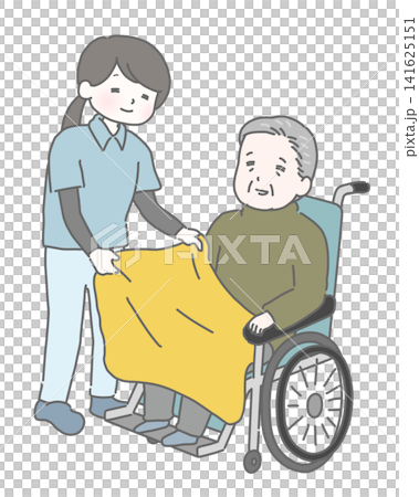 A caregiver puts a blanket over an elderly man. A caregiver puts a blanket over an elderly man. 141625151