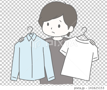 服装選びに迷う男性  141625153
