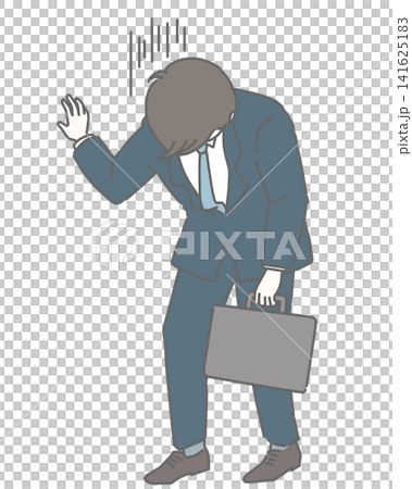 A man in a suit, utterly exhausted, leans against the wall. 141625183