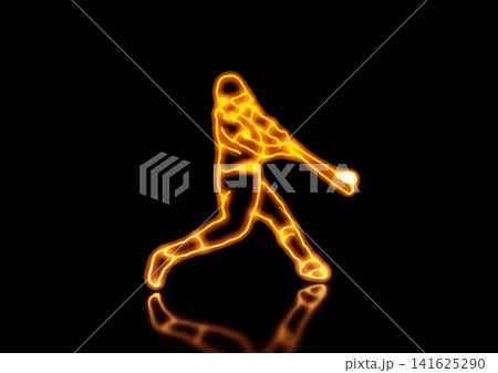 ネオンラインで描かれた野球選手のスイングと躍動感のある光の抽象的な背景 ネオンラインで描かれた野球選手のスイングと躍動感のある光の抽象的な背景 141625290