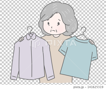 服装選びに迷う高齢女性 141625319