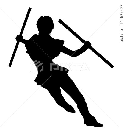 Female Warrior Silhouette Fighting Sticks 141625477