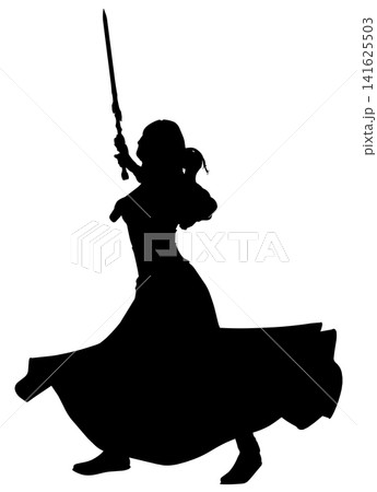 Silhouette of Fantasy Sword Warrior Girl 141625503