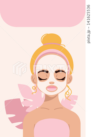 Woman with Cosmetic Face Mask and Leaves Woman with Cosmetic Face Mask and Leaves 141625536