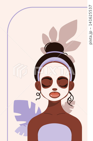 Woman with Cosmetic Face Mask and Leaves Woman with Cosmetic Face Mask and Leaves 141625537