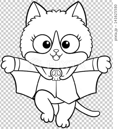Cartoon vampire cat line art outline drawing for kids halloween coloring page Cartoon vampire cat line art outline drawing for kids halloween coloring page 141625580