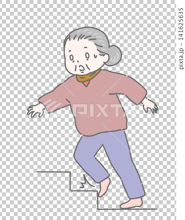 室内の段差でつまずく冬のおばあさん  141625635