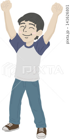Happy young boy raising his arms in celebration with a joyful smile. Cheerful cartoon illustration representing confidence, hope, achievement, and youth empowerment, perfect for International Youth Da Happy young boy raising his arms in celebration with a joyful smile. Cheerful cartoon illustration representing confidence, hope, achievement, and youth empowerment, perfect for International Youth Da 141626801
