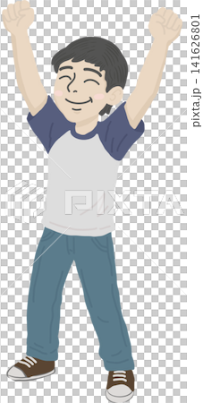 Happy young boy raising his arms in celebration with a joyful smile. Cheerful cartoon illustration representing confidence, hope, achievement, and youth empowerment, perfect for International Youth Da Happy young boy raising his arms in celebration with a joyful smile. Cheerful cartoon illustration representing confidence, hope, achievement, and youth empowerment, perfect for International Youth Da 141626801