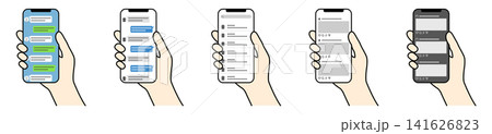 スマホでメッセージやSNSアプリを操作する手元のバリエーションセット スマホでメッセージやSNSアプリを操作する手元のバリエーションセット 141626823