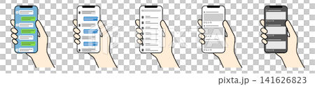 スマホでメッセージやSNSアプリを操作する手元のバリエーションセット スマホでメッセージやSNSアプリを操作する手元のバリエーションセット 141626823
