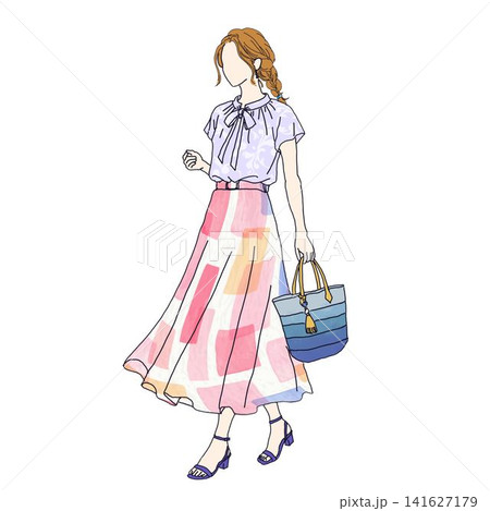 女性　人物　線画　ファッション 141627179