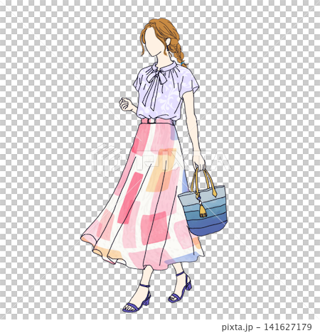 女性　人物　線画　ファッション 141627179