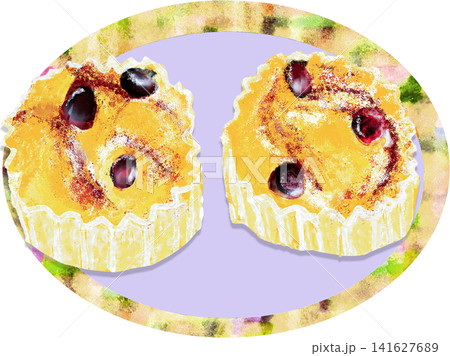 レーズン蒸しパンのイラスト レーズン蒸しパンのイラスト 141627689