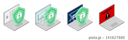 ノートパソコンのセキュリティ対策と警告画面のセット ノートパソコンのセキュリティ対策と警告画面のセット 141627880