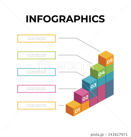 Ascending Block Infographics Growth Steps Flat Design Template 141627971