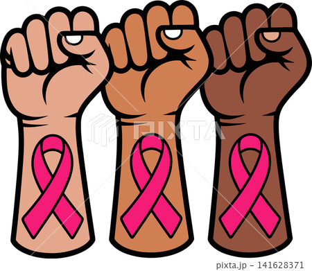 Breast Cancer Awareness Raised Fists Unity and Support Illustration Breast Cancer Awareness Raised Fists Unity and Support Illustration 141628371