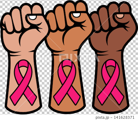 Breast Cancer Awareness Raised Fists Unity and Support Illustration Breast Cancer Awareness Raised Fists Unity and Support Illustration 141628371