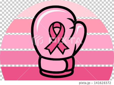 Pink Boxing Glove with Breast Cancer Awareness Ribbon and Retro Sunset Background Pink Boxing Glove with Breast Cancer Awareness Ribbon and Retro Sunset Background 141628372