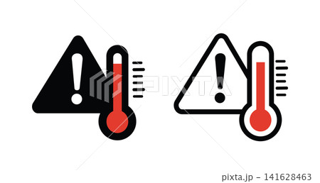 Hot and Cold Thermometer Icons with Sun and Snowflake 141628463