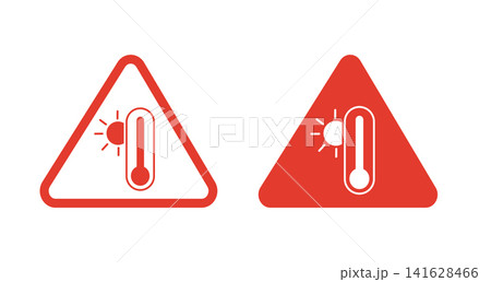 Hot and Cold Thermometer Icons with Sun and Snowflake 141628466