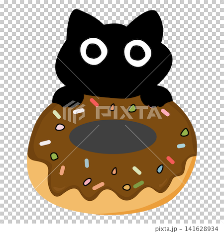 Cute Black cat Cartoon Creature Eating a Donut Cute Black cat Cartoon Creature Eating a Donut 141628934