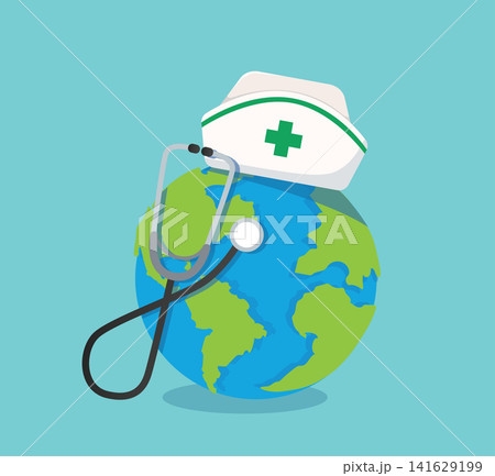 World with Nurse Cap and Stethoscope for Global Healthcare World with Nurse Cap and Stethoscope for Global Healthcare 141629199