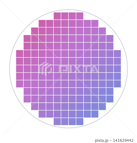 Wafer map, showing fully patterned dies. Wafer, in electronics, a thin circular slice of semiconductor, such as crystalline silicon, used for fabrication of integrated circuits and solar cells. Vector Wafer map, showing fully patterned dies. Wafer, in electronics, a thin circular slice of semiconductor, such as crystalline silicon, used for fabrication of integrated circuits and solar cells. Vector 141629442