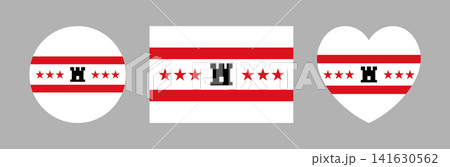 Drenthe flag circle, rectangle, heart shaped icon, sticker. Province of Netherlands Drenthe flag button, badge. National symbol, flag of region Drenthe round, heart, rectangular sign, banner. 141630562