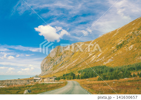 The road along the fjord. Lofoten islands, Norway, Europe 141630657