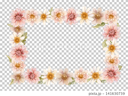 Autumn flower Frame Dahlia Chrysanthemum Aster. Watercolor hand drawn floral illustration isolated on white background wedding design home textile print cosmetic package porcelain crockery template Autumn flower Frame Dahlia Chrysanthemum Aster. Watercolor hand drawn floral illustration isolated on white background wedding design home textile print cosmetic package porcelain crockery template 141630739