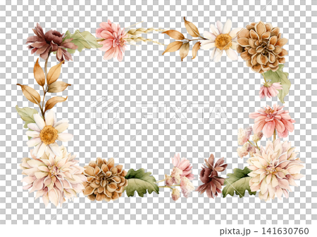 Autumn flowers Frame. Fall plants Dahlia Chrysanthemum Daisy. Watercolor hand drawn floral illustration isolated on white background wedding home textile cosmetic package porcelain crockery template Autumn flowers Frame. Fall plants Dahlia Chrysanthemum Daisy. Watercolor hand drawn floral illustration isolated on white background wedding home textile cosmetic package porcelain crockery template 141630760