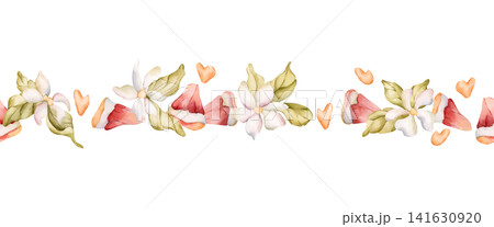 Grapefruit summer citrus fruit flower seamless border. Watercolor hand drawn floral food illustration isolated on white background for home kitchen textile fresh fabric print banner cosmetic package Grapefruit summer citrus fruit flower seamless border. Watercolor hand drawn floral food illustration isolated on white background for home kitchen textile fresh fabric print banner cosmetic package 141630920