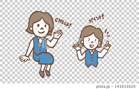 女性スタッフ 案内と着席ポーズセット「ポイント!」「CHECK!」 手書き文字付き 女性スタッフ 案内と着席ポーズセット「ポイント!」「CHECK!」 手書き文字付き 141631620