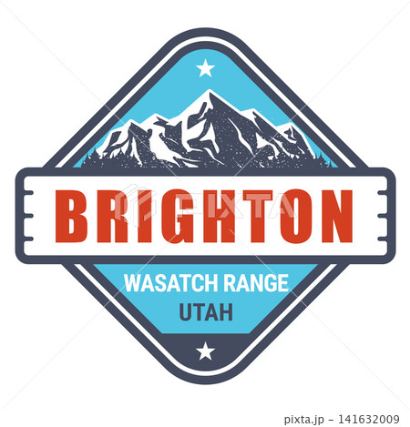 Brighton resort, Utah, United States, Wasatch Range emblem with snow-covered mountains, vector Brighton resort, Utah, United States, Wasatch Range emblem with snow-covered mountains, vector 141632009