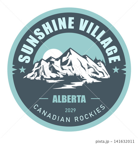 Banff Sunshine Village, Alberta, Canada, emblem with snow-covered mountains, vector Banff Sunshine Village, Alberta, Canada, emblem with snow-covered mountains, vector 141632011