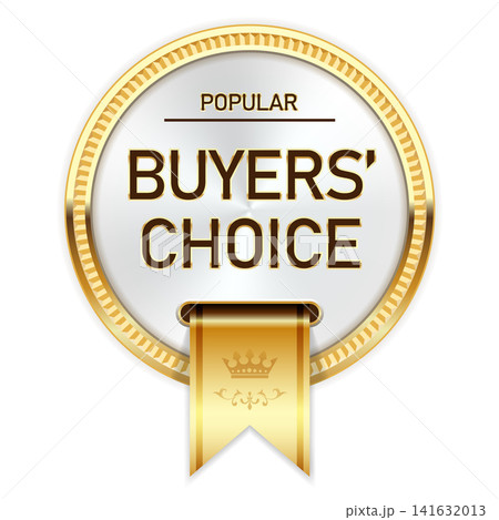 Buyers' choice insignia, medal with golden ribbon, most popular product or service, customer's choice, vector Buyers' choice insignia, medal with golden ribbon, most popular product or service, customer's choice, vector 141632013