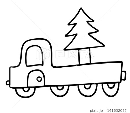 Hand drawn truck carrying Christmas tree outline for colouring book, transportation, vehicle, Merry Christmas, happy new year, festive season, shopping, travel, trip, vacation, holidays, road, street Hand drawn truck carrying Christmas tree outline for colouring book, transportation, vehicle, Merry Christmas, happy new year, festive season, shopping, travel, trip, vacation, holidays, road, street 141632055