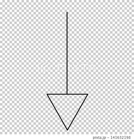一個簡單的線條圖標，帶有一個向下的箭頭。 141632198