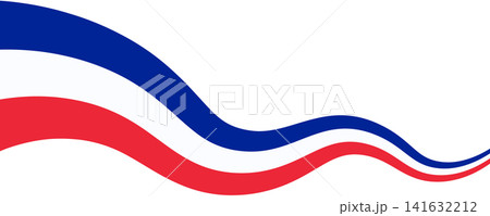 French flag abstract wave design isolated on transparent background. Patriotic banner for France national day celebration, sports event, cultural festival, travel poster, and French cuisine promotion 141632212