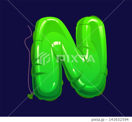 Balloon letter for birthday font on festive party or anniversary cartoon typeface. Kids holiday ABC alphabet type letter N of green helium balloon for birthday party font typeface typography Balloon letter for birthday font on festive party or anniversary cartoon typeface. Kids holiday ABC alphabet type letter N of green helium balloon for birthday party font typeface typography 141632594