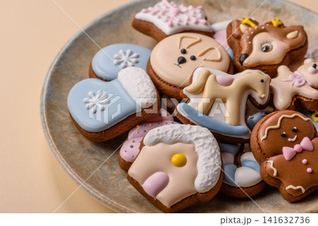 Gingerbread as a Christmas staple, sweet biscuits for the holiday. Gingerbread as a background 141632736